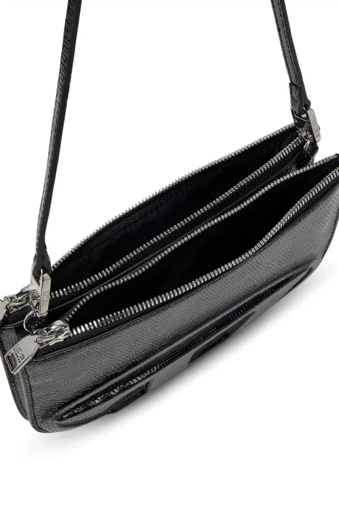 1dr twin 1DR Twin-Double-pouch shoulder bag in embossed leather