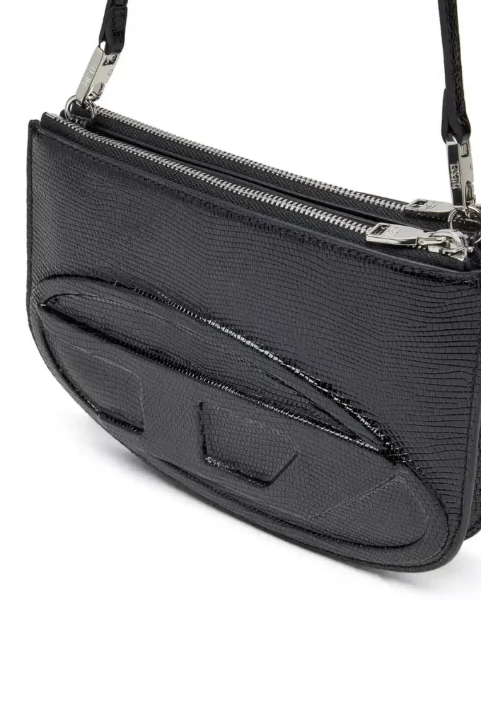 1dr twin 1DR Twin-Double-pouch shoulder bag in embossed leather