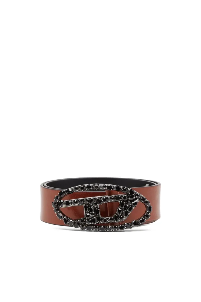 b-1dr w-crown 4 cm pull-up leather belt with jewel buckle