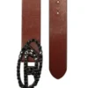 b-1dr w-crown 4 cm pull-up leather belt with jewel buckle