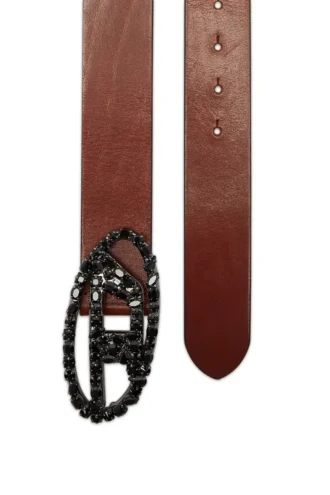 b-1dr w-crown 4 cm pull-up leather belt with jewel buckle