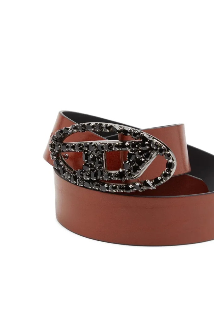 b-1dr w-crown 4 cm pull-up leather belt with jewel buckle