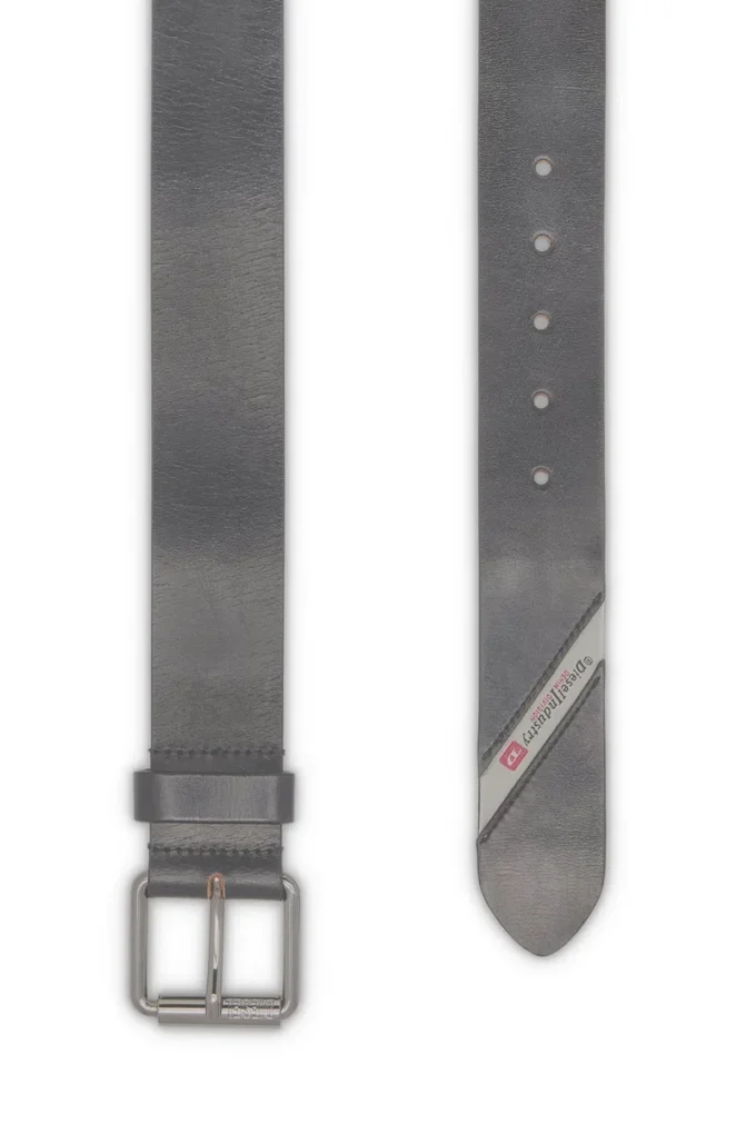 b-flag 4cm Leather belt with fifth pocket logo flag