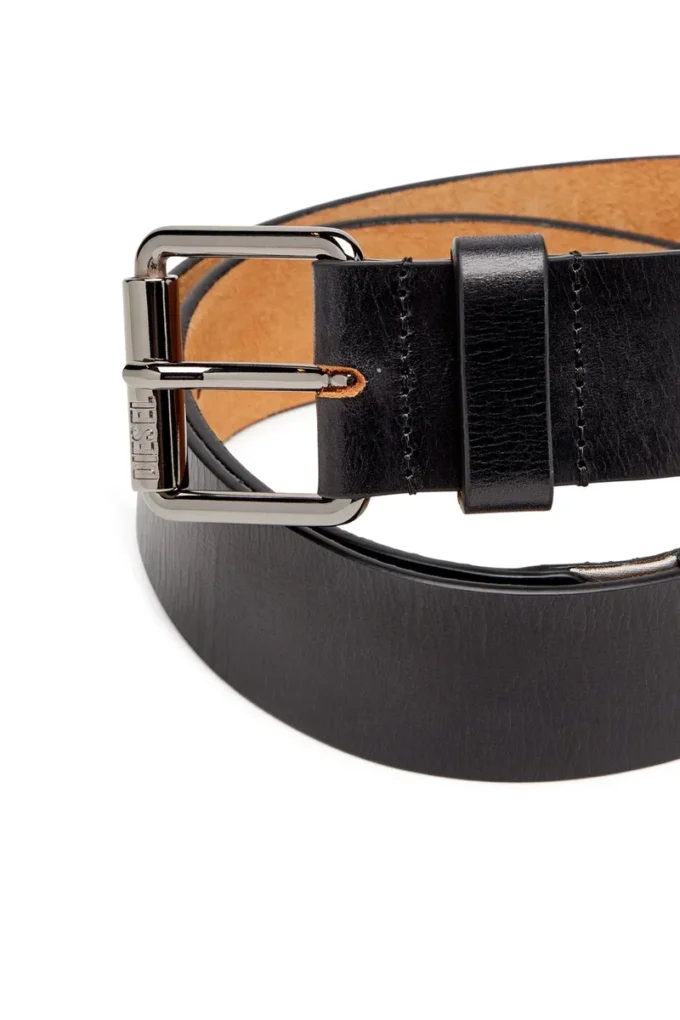 b-flag 4cm Leather belt with fifth pocket logo flag