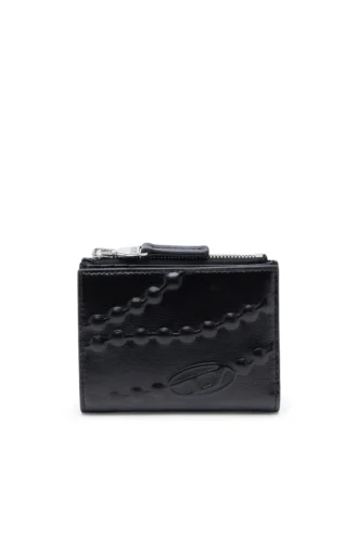 bi-fold zip ii Leather wallet with embossed chain motif