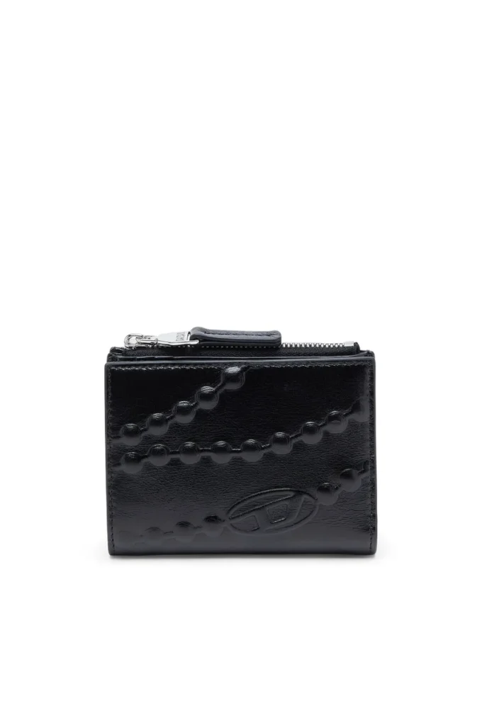 bi-fold zip ii Leather wallet with embossed chain motif