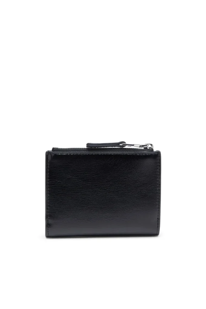 bi-fold zip ii Leather wallet with embossed chain motif