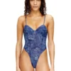 bridget-dnm Denim-effect mesh bodysuit