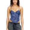 bridget-dnm Denim-effect mesh bodysuit