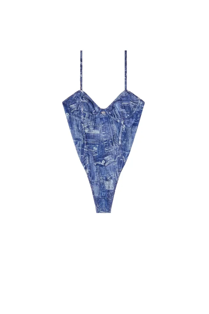 bridget-dnm Denim-effect mesh bodysuit