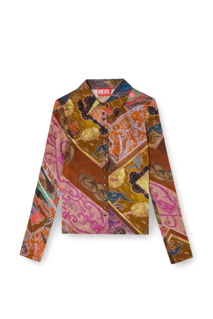 c-amelia Stretch-viscose shirt with Heraldic print