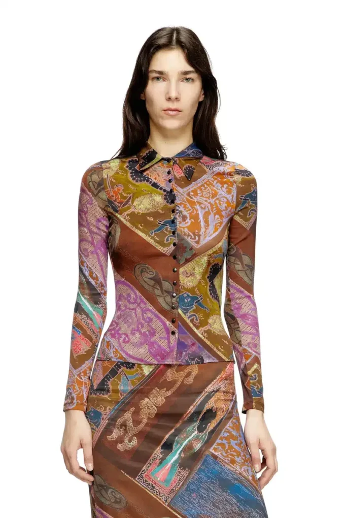 c-amelia Stretch-viscose shirt with Heraldic print