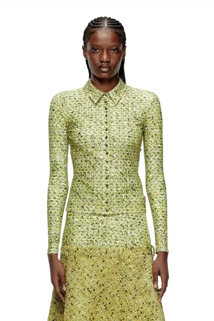 c-elaz-bc Stretch fabric shirt with bouclé print