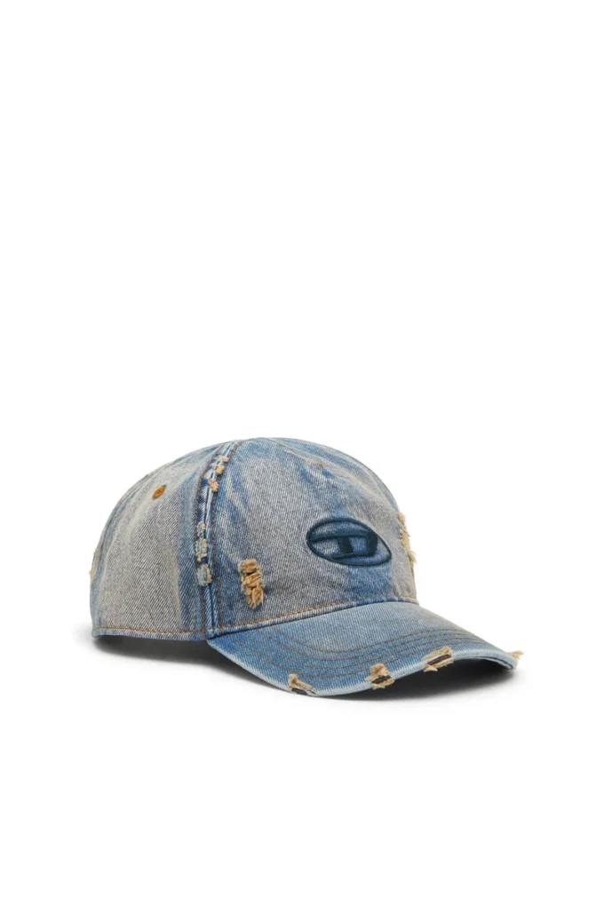c-enic Denim cap with frayed details and embroidered logo