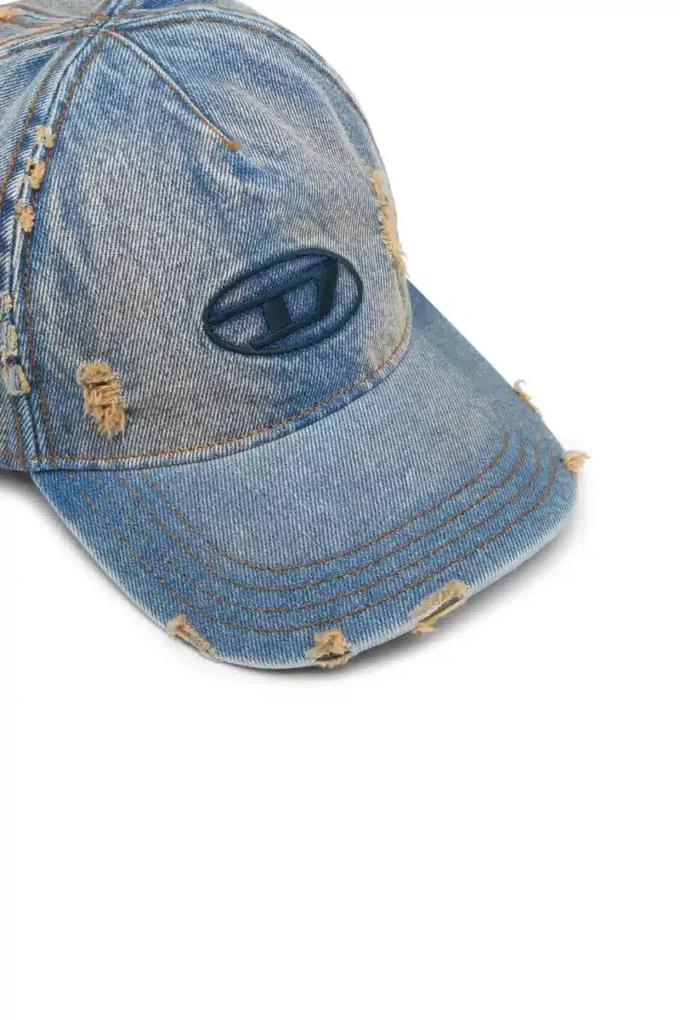 c-enic Denim cap with frayed details and embroidered logo