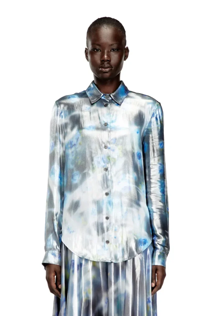 c-ronor-s2 Metallic shirt with blurred roses print