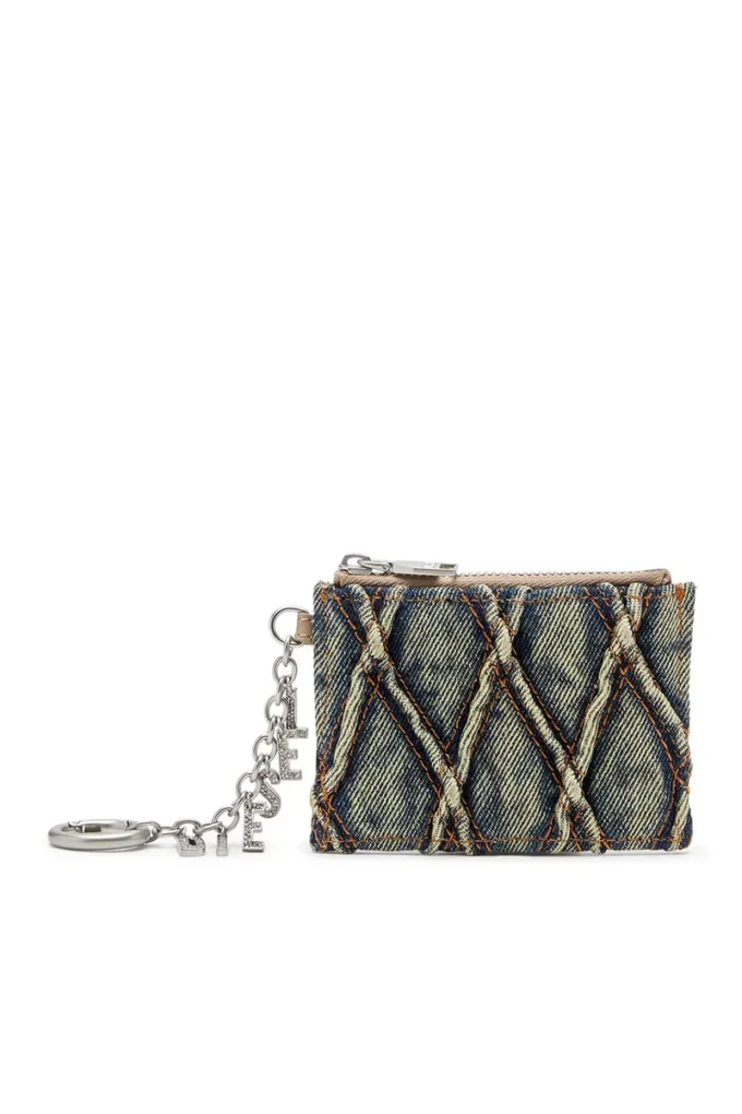 card holder with chain Card holder in argyle quilted denim