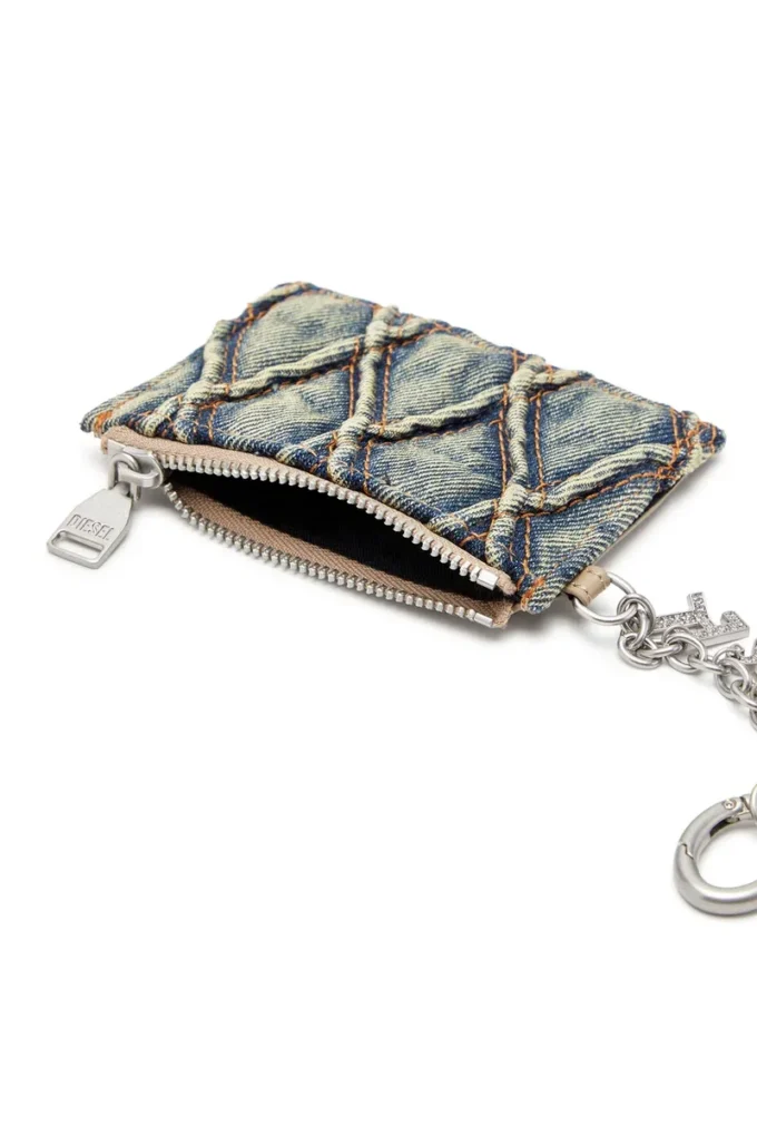 card holder with chain Card holder in argyle quilted denim