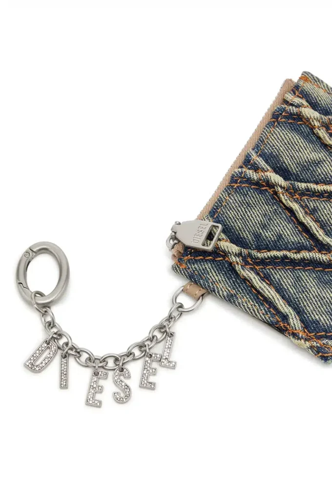 card holder with chain Card holder in argyle quilted denim