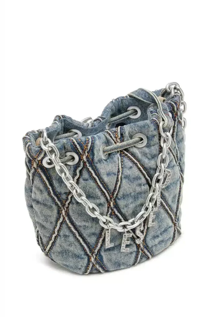 charm-d bucket s Charm-D S-Mini bucket bag in argyle quilted denim