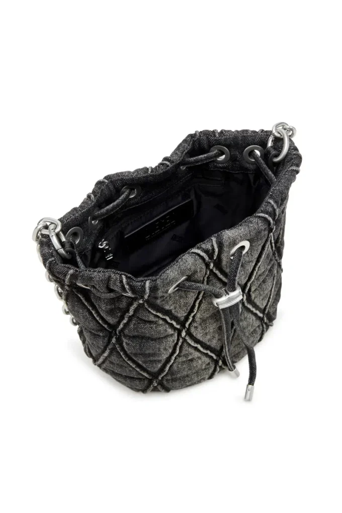 charm-d bucket s Charm-D S-Mini bucket bag in treated quilted denim