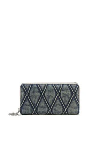 charm-d continental zip l Zip wallet in Argyle quilted denim