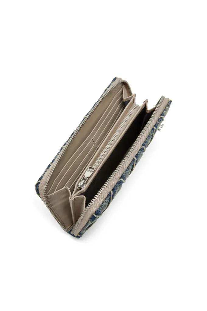 charm-d continental zip l Zip wallet in Argyle quilted denim