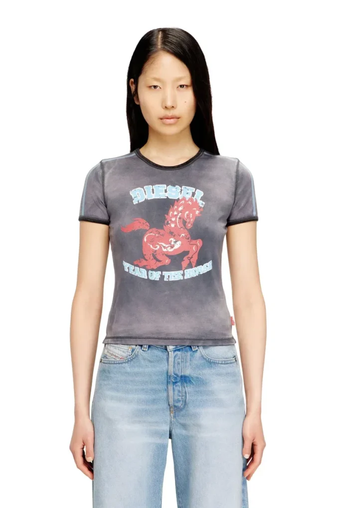 cl-t-uncutie-horse Cotton stretch T-shirt with horse graphic print