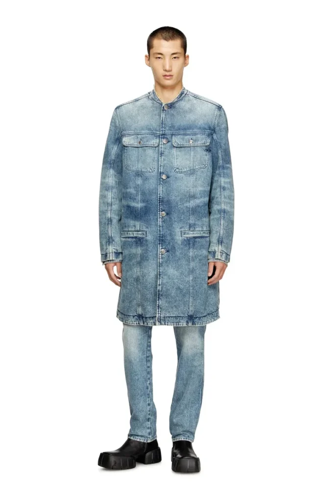 d-aberd-fsh1 Coat in lasered cotton-hemp denim