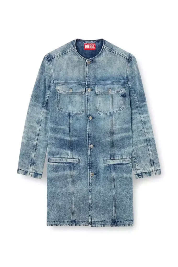 d-aberd-fsh1 Coat in lasered cotton-hemp denim