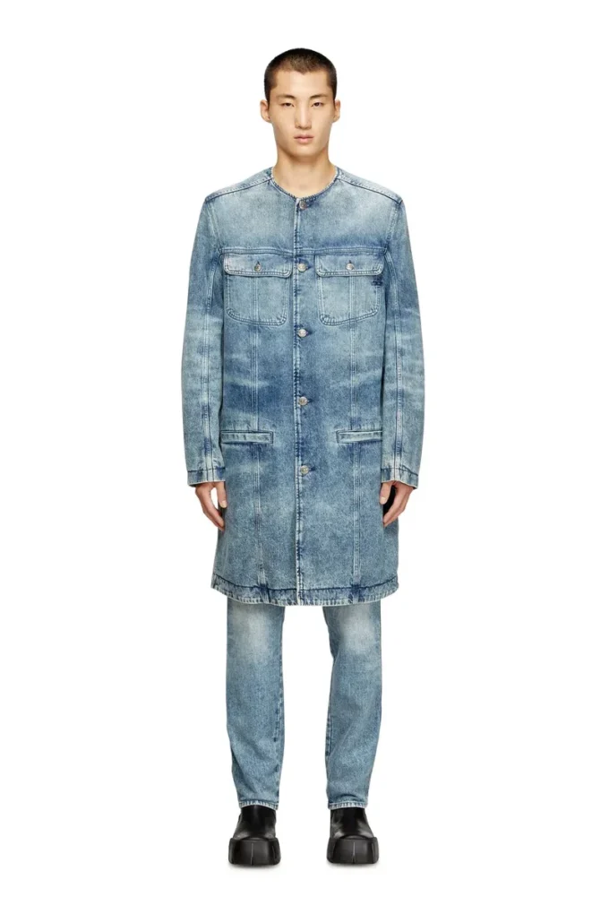 d-aberd-fsh1 Coat in lasered cotton-hemp denim