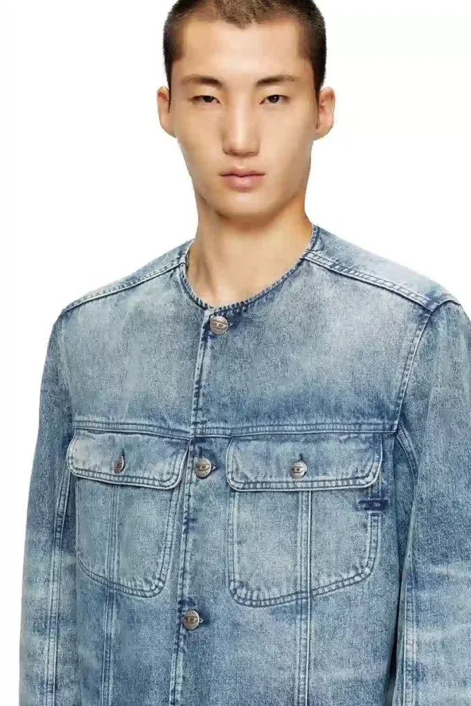 d-aberd-fsh1 Coat in lasered cotton-hemp denim