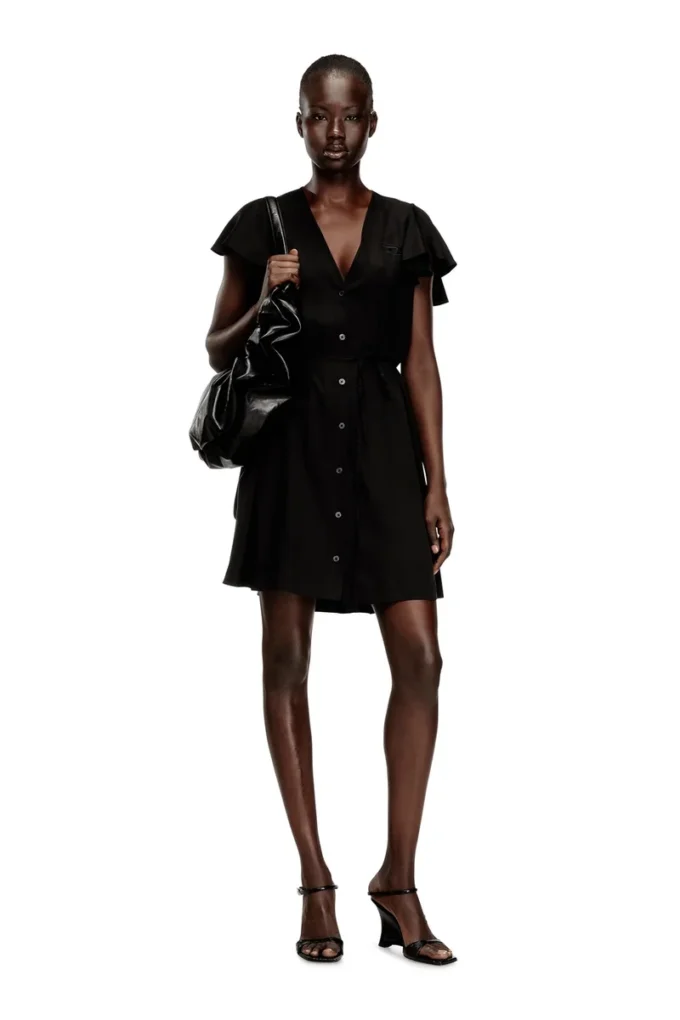 d-aikiri Cupro dress with V-neck and front buttons