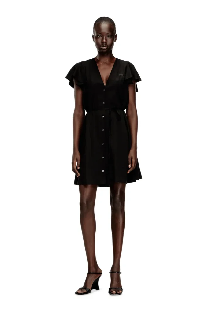 d-aikiri Cupro dress with V-neck and front buttons