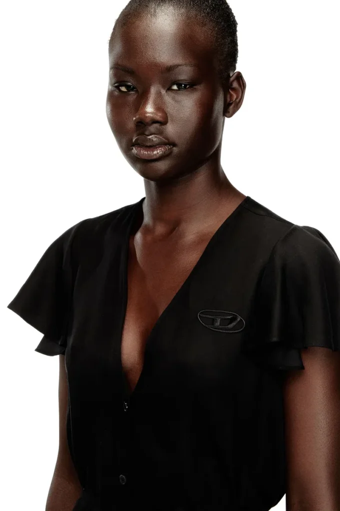 d-aikiri Cupro dress with V-neck and front buttons