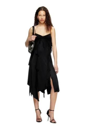 d-ancer Satin dress with raw-cut flounces