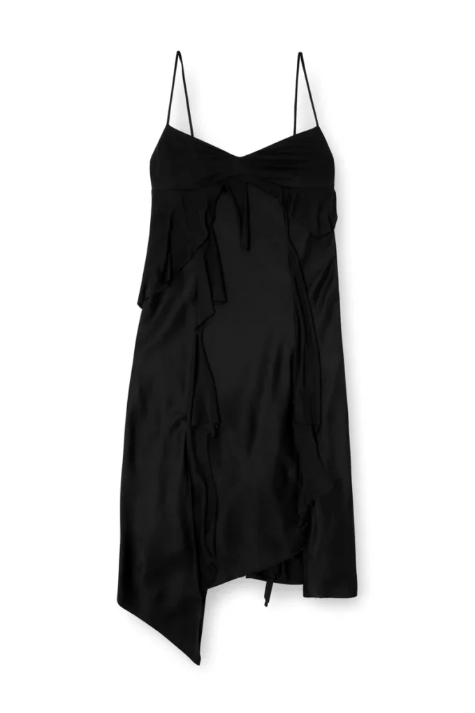 d-ancer Satin dress with raw-cut flounces