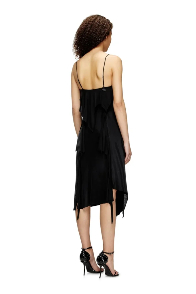 d-ancer Satin dress with raw-cut flounces