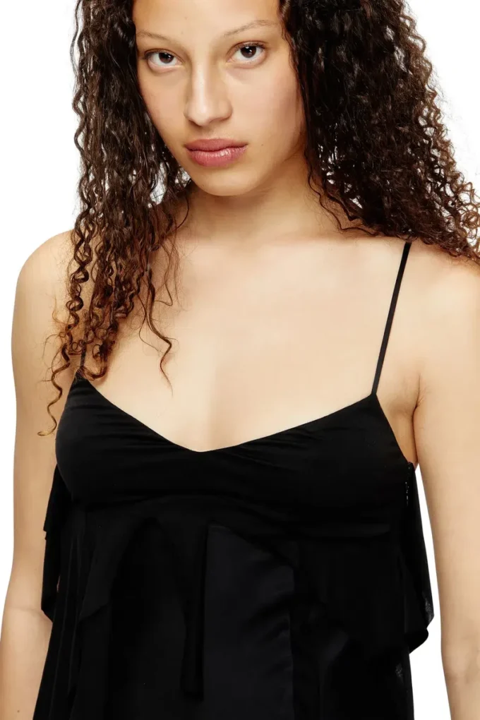 d-ancer Satin dress with raw-cut flounces
