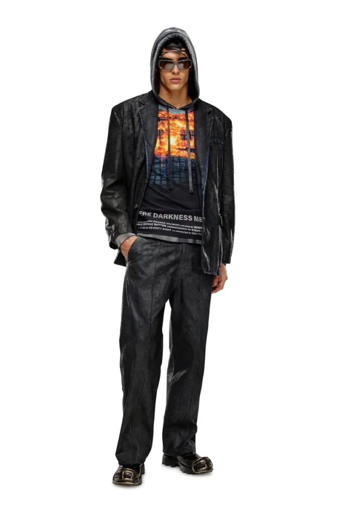 d-bla-fse Denim blazer with craquelé coating