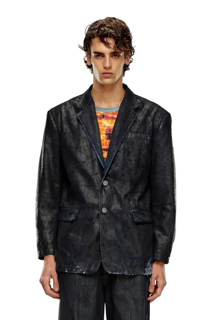 d-bla-fse Denim blazer with craquelé coating