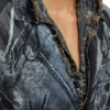 d-bla-long-dev-fse Coat in pinstriped devoré denim