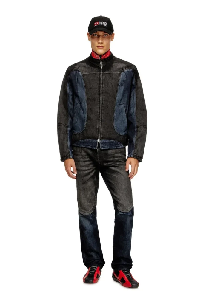 d-blenk-s Biker-style jacket in bicolour denim