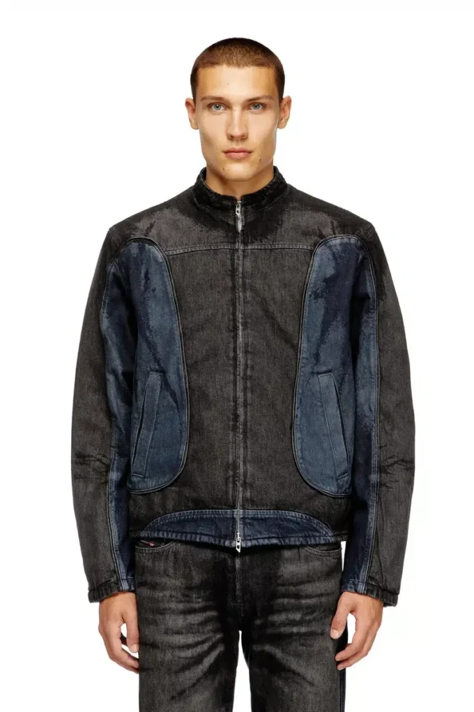 d-blenk-s Biker-style jacket in bicolour denim