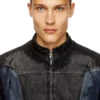d-blenk-s Biker-style jacket in bicolour denim