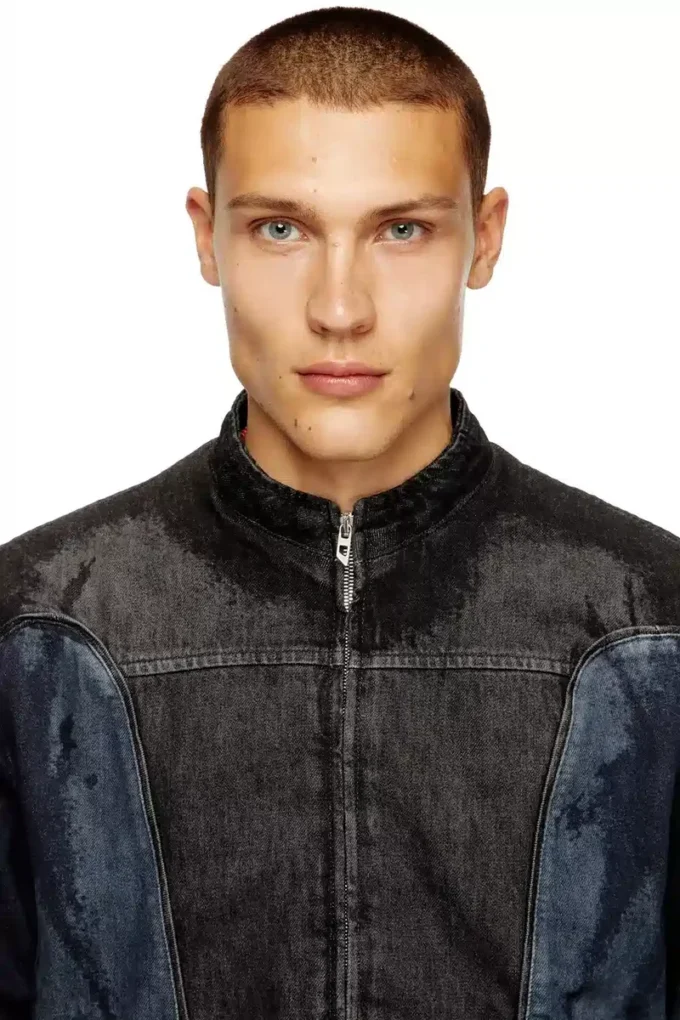 d-blenk-s Biker-style jacket in bicolour denim