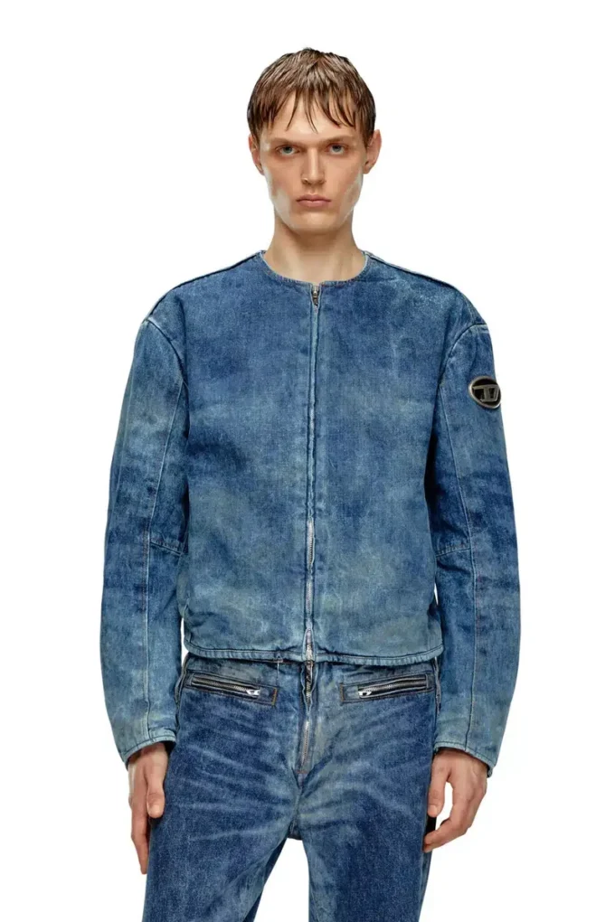 d-calur-fse Denim jacket with biker zip details