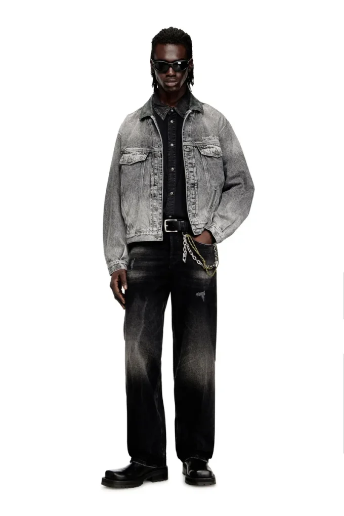 d-denver-s Denim trucker jacket with tonal leather trims