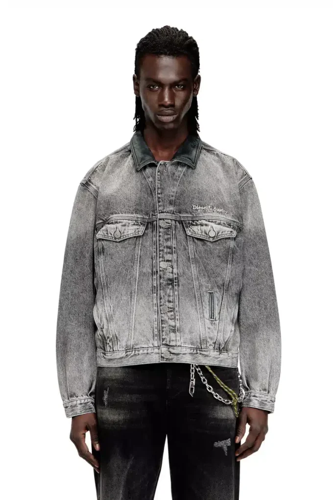 d-denver-s Denim trucker jacket with tonal leather trims