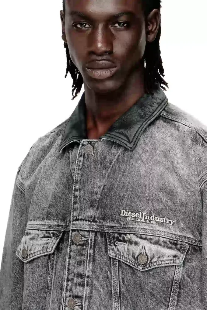 d-denver-s Denim trucker jacket with tonal leather trims